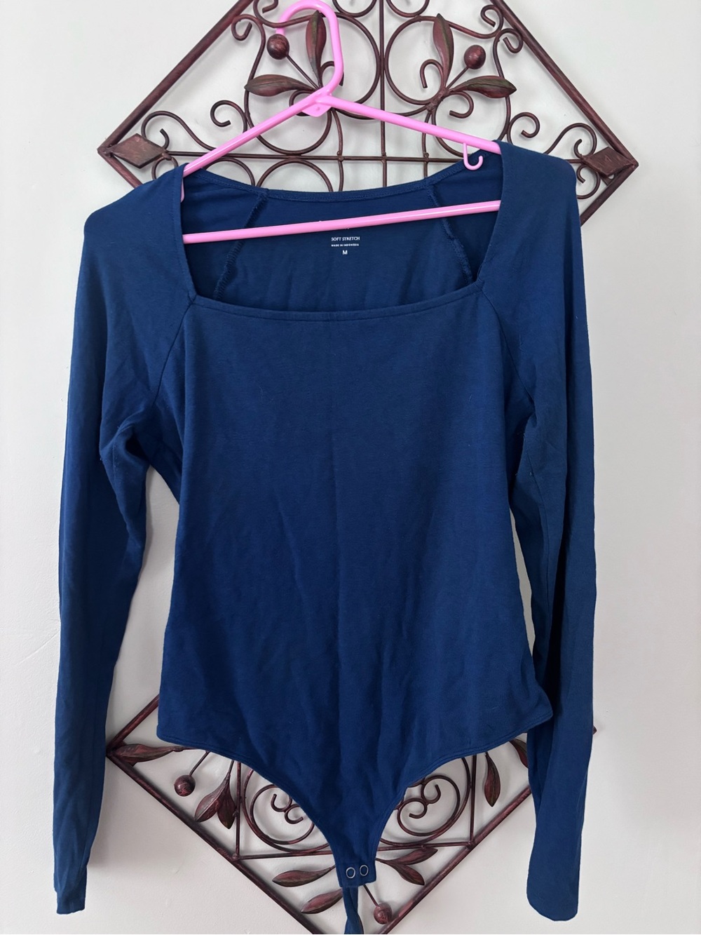 Banana Republic Navy Long-Sleeve Square Neck Bodysuit